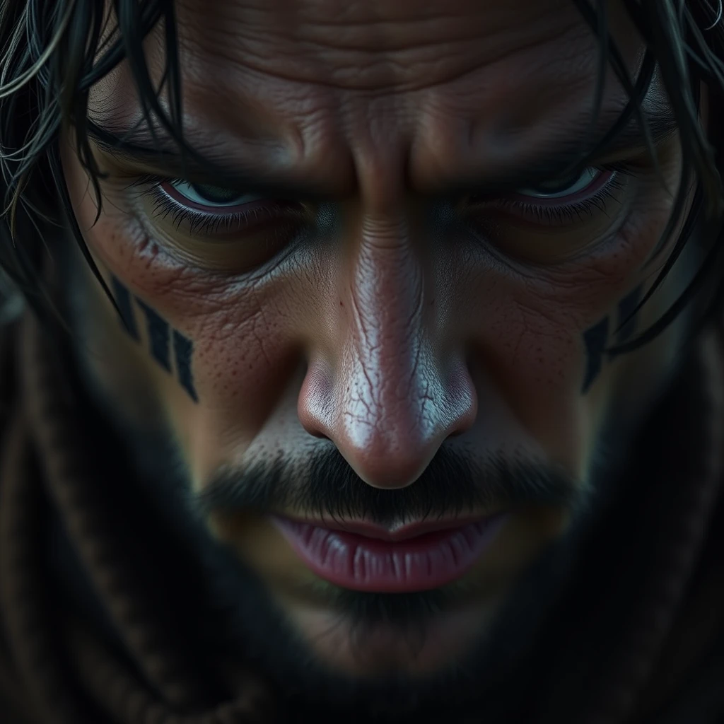 A close-up shot of a character