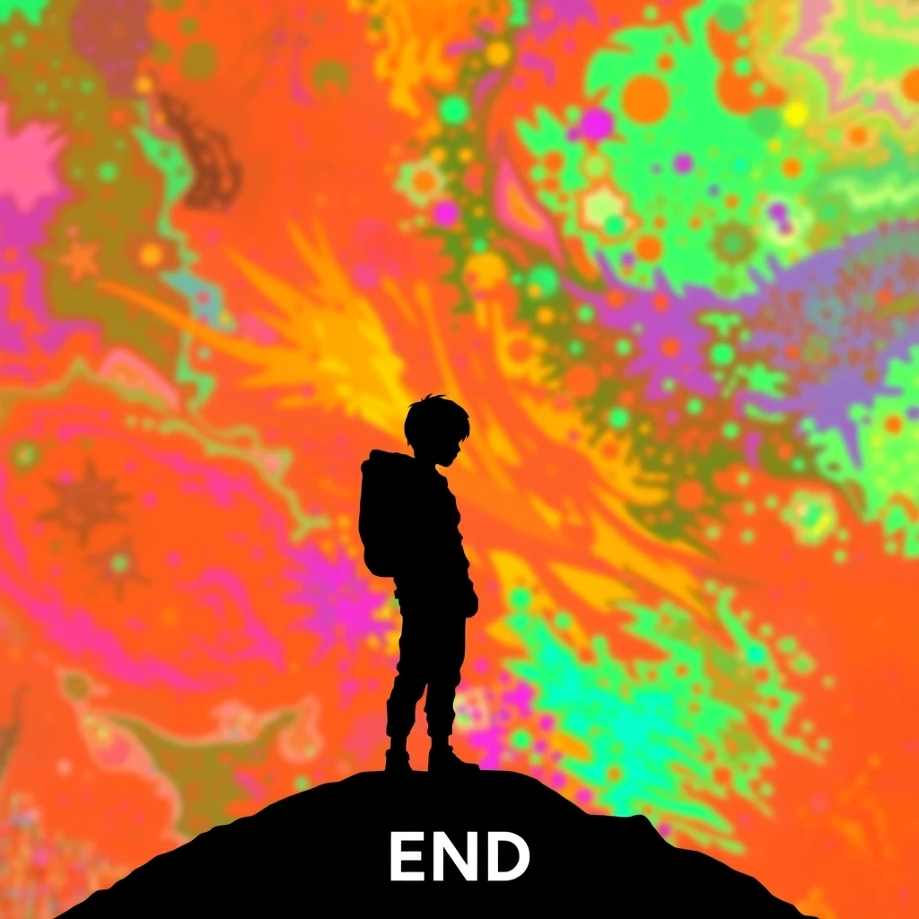 A lone character silhouetted against a vibrant, abstract background representing the unpredictable nature of procedural generation