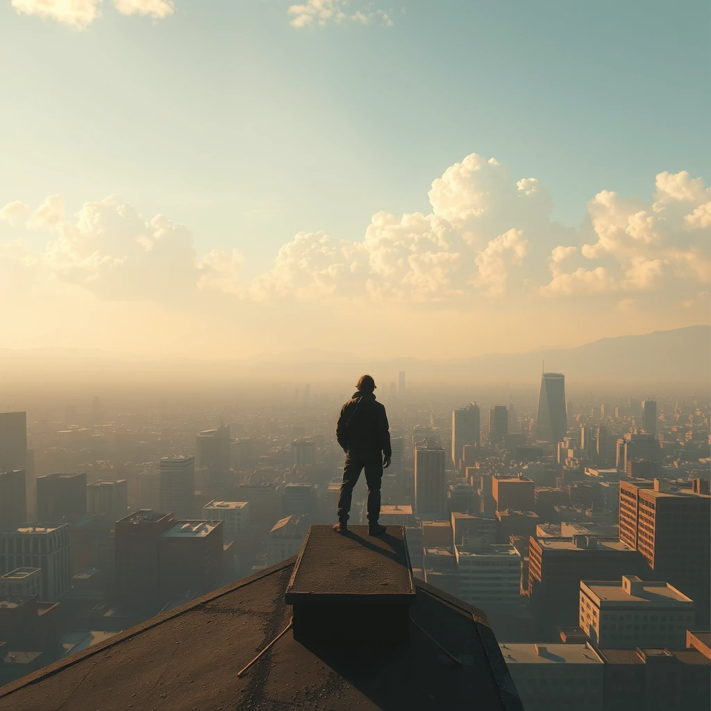 A lone figure standing on a rooftop overlooking the city, contemplating their next move, symbolizing player agency. [END]