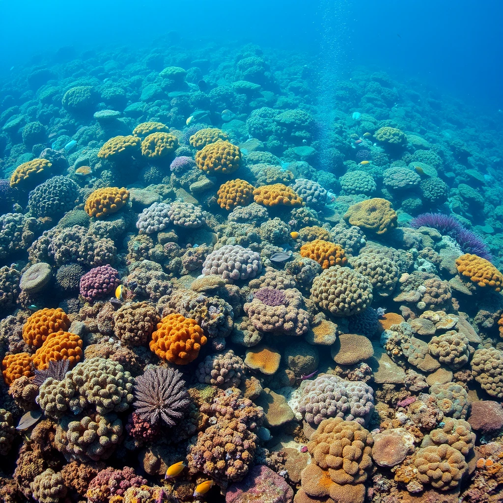 A photograph of a sprawling, colorful coral reef teeming with life, symbolizing the rich and diverse possibilities within a niche market.