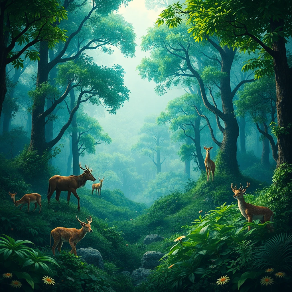 A photograph of a lush, green forest teeming with wildlife, symbolizing the dynamic and evolving world that keeps players engaged