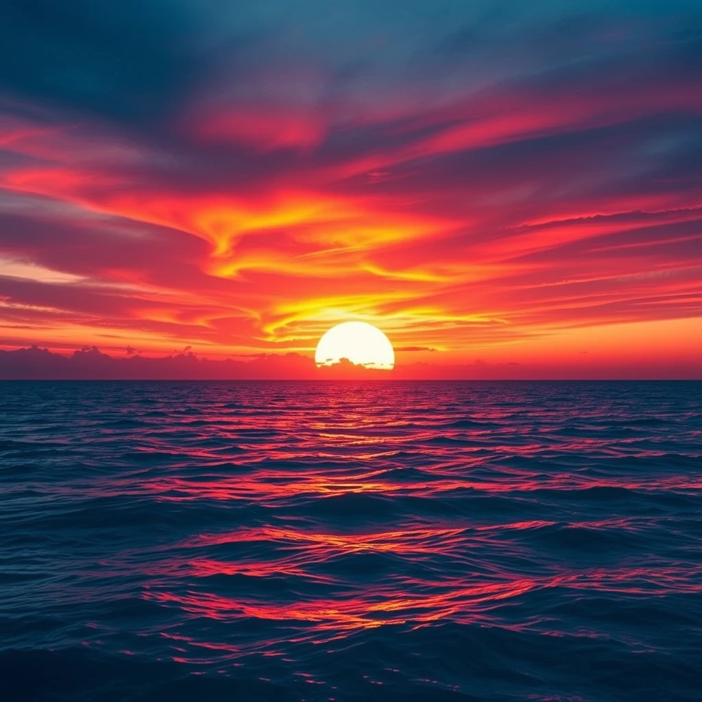 A photograph of a vibrant sunset over a calm ocean, representing the satisfying visual and auditory cues that signal success in a game