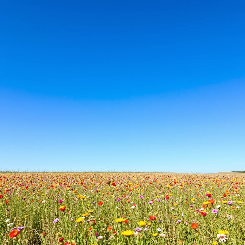 A photograph of a vast, open field of wildflowers under a clear blue sky, representing the sense of relief mentioned in the text