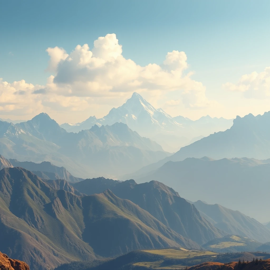 A photograph of a serene mountain range, showcasing the vastness and scale of a game world