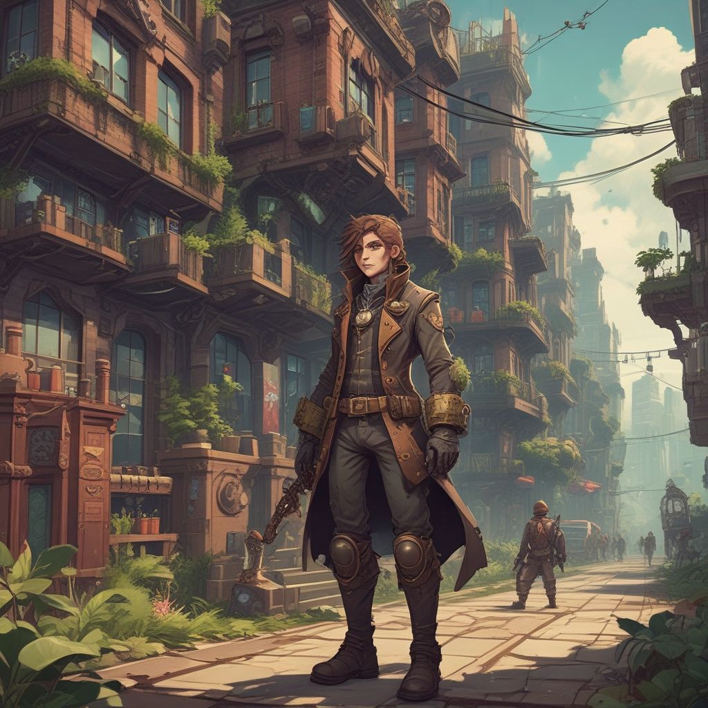 Genre: Steampunk, Setting: Overgrown City, Primary Mechanic: Gear Degradation, Objective: Complete a character's personal story arc, Unusual Mechanic: Pixelated graphics, 