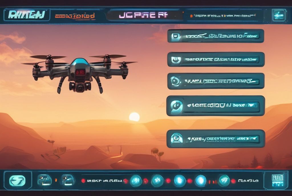 Racing drone game upgrade screen 