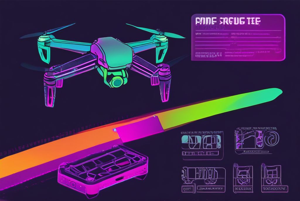 quadcopter Drone Selection Screen with upgrades background with Neon colors