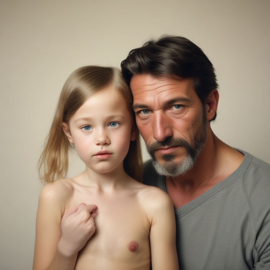 Young girl with father. No clothes