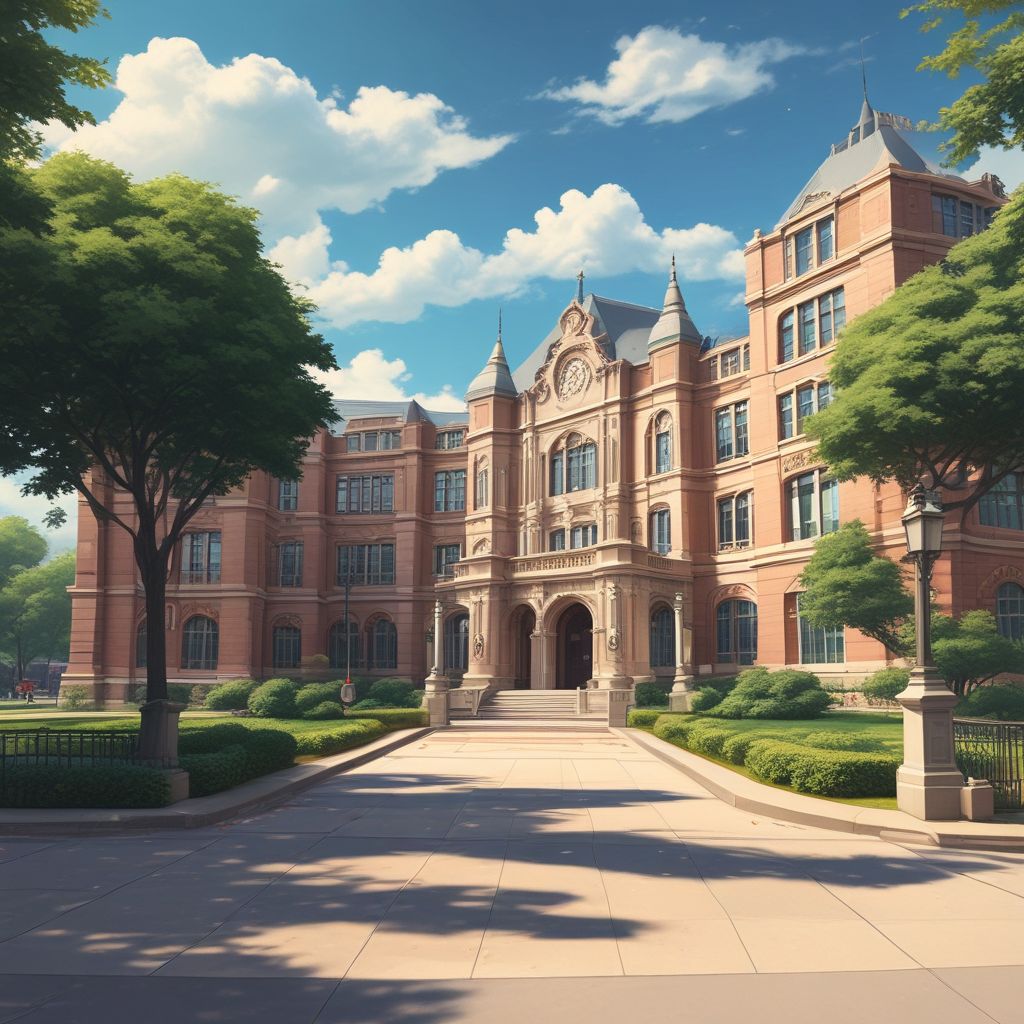 elite college campus anime background, no people