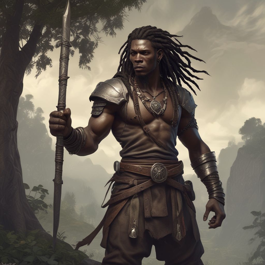 Bryn Thunderaxe is a dark-skinned skin with dreads who was once a name whispered in both fear and admiration across the war-torn lands. Born in the harsh northern realms, Bryn grew up amid constant strife and conflict. The son of a blacksmith, he was destined for a life of hard labor until his village was razed by marauding bandits. Left with nothing but a deep-seated thirst for vengeance, Bryn forged his path as a mercenary, taking on any job that promised gold and a chance to test his burgeoning skills in combat. Over, the years, Bryn's reputation grew. He became known for his unmatched strength and resilience, able to turn the tide of battle single-handedly. His weapon of choice, a massive battle axe, became as legendary as the man who wielded it. With each victory, his fame and infamy spread, attracting a motley crew of warriors who admired his prowess and leadership. 