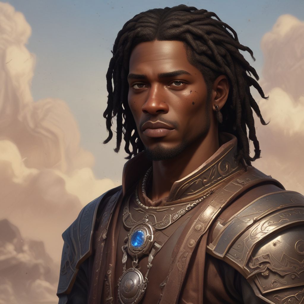 Roderick Stoneheart,looks like dark skin Puerto Rican hailing from the turbulent borderlands of Eldrath, grew up amidst constant conflict and strife. Raised in a family of seasoned warriors, he developed a strong sense of justice and duty from an early age. His closest companion became his loyal horse, with whom he shared his thoughts and dreams. Roderick’s knack for crafting jewelry from natural materials offered him solace in moments of peace. As he grew, he became a formidable defender, excelling in mounted combat and cavalry tactics. Despite his strengths, Roderick’s cautious nature often caused him to miss opportunities, and he struggled to let go of past grievances. Haunted by the fear of betrayal and the potential loss of purpose, Roderick dreams of restoring peace and order to Eldrath. He seeks to build a legacy of honor and righteousness, joining the heroes of "Shadow Lords: Realms of Destiny" in their quest to protect the innocent and bring justice to the realms.